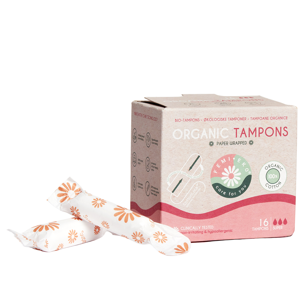 Tamponer af økologisk bomuld | Super | 16 stk