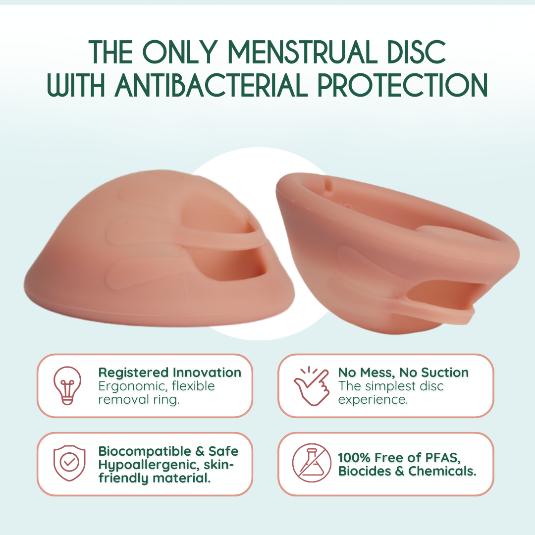 genanvendelig lyseroed menstruationsdisk op til 12 timers beskyttelse | reusable light pink menstrual disc up to 12 hours protection