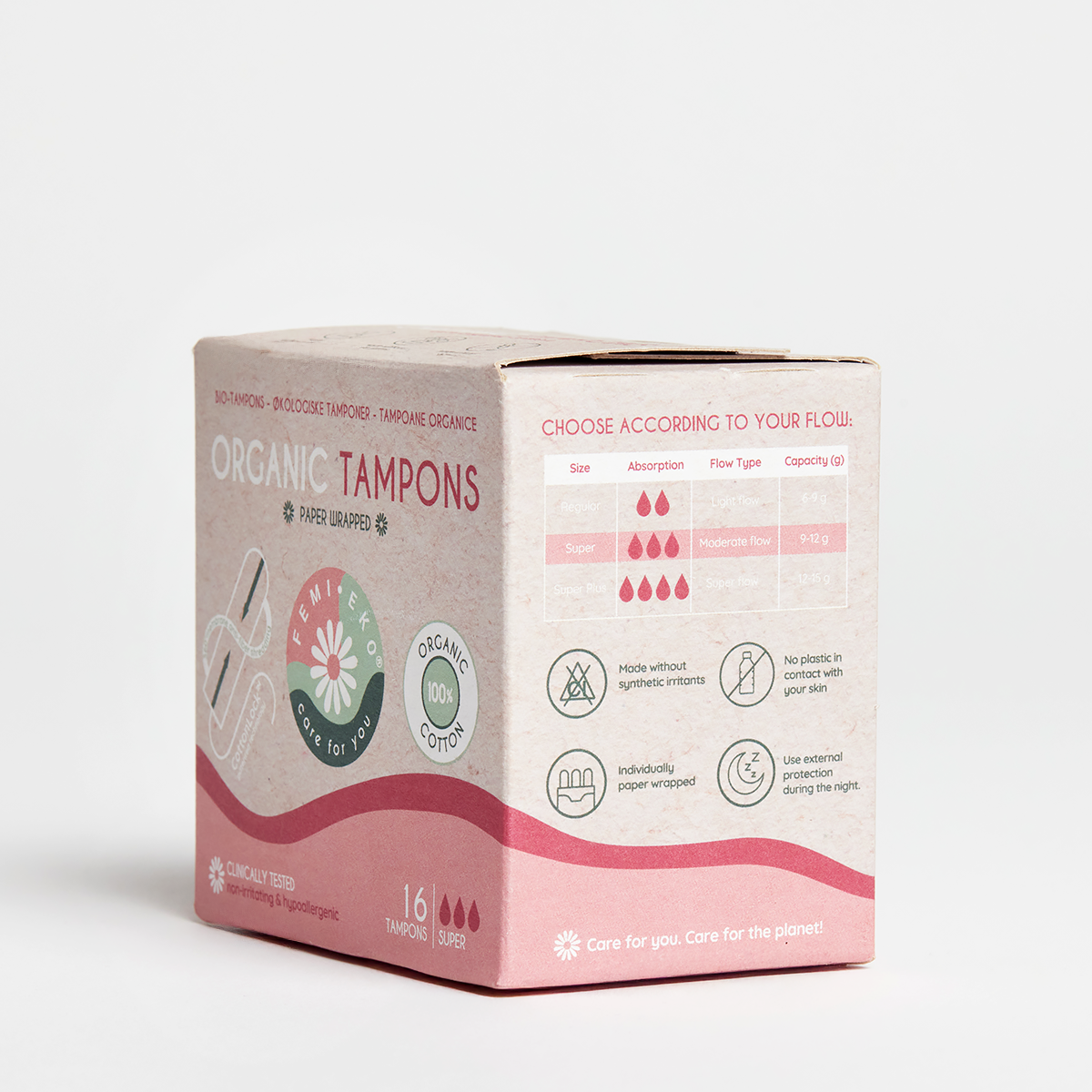 Tamponer i økologisk bomuld | Super | 16 stk