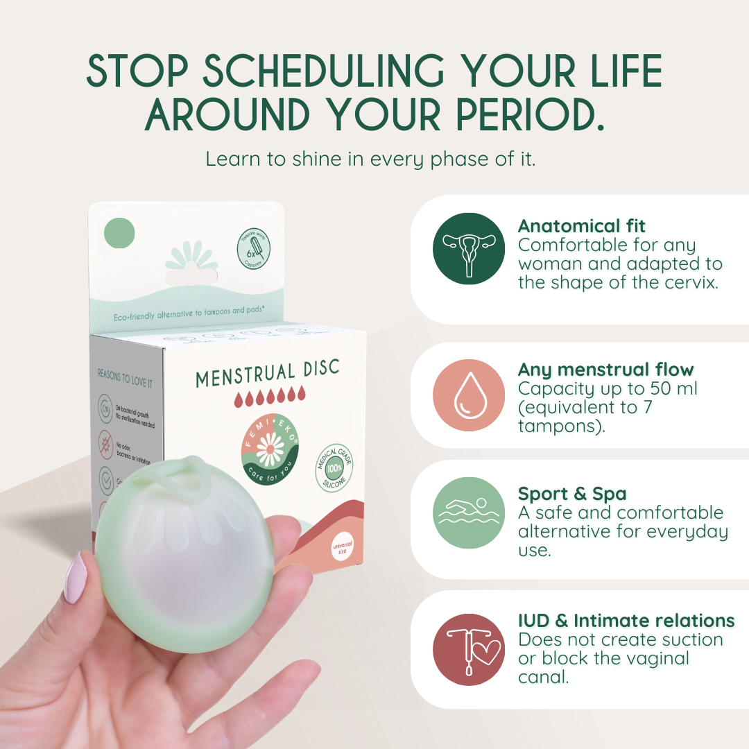 femieko Universal menstruationsdisk med fjernelsesring | menstrual disc with removal ring for easy removal