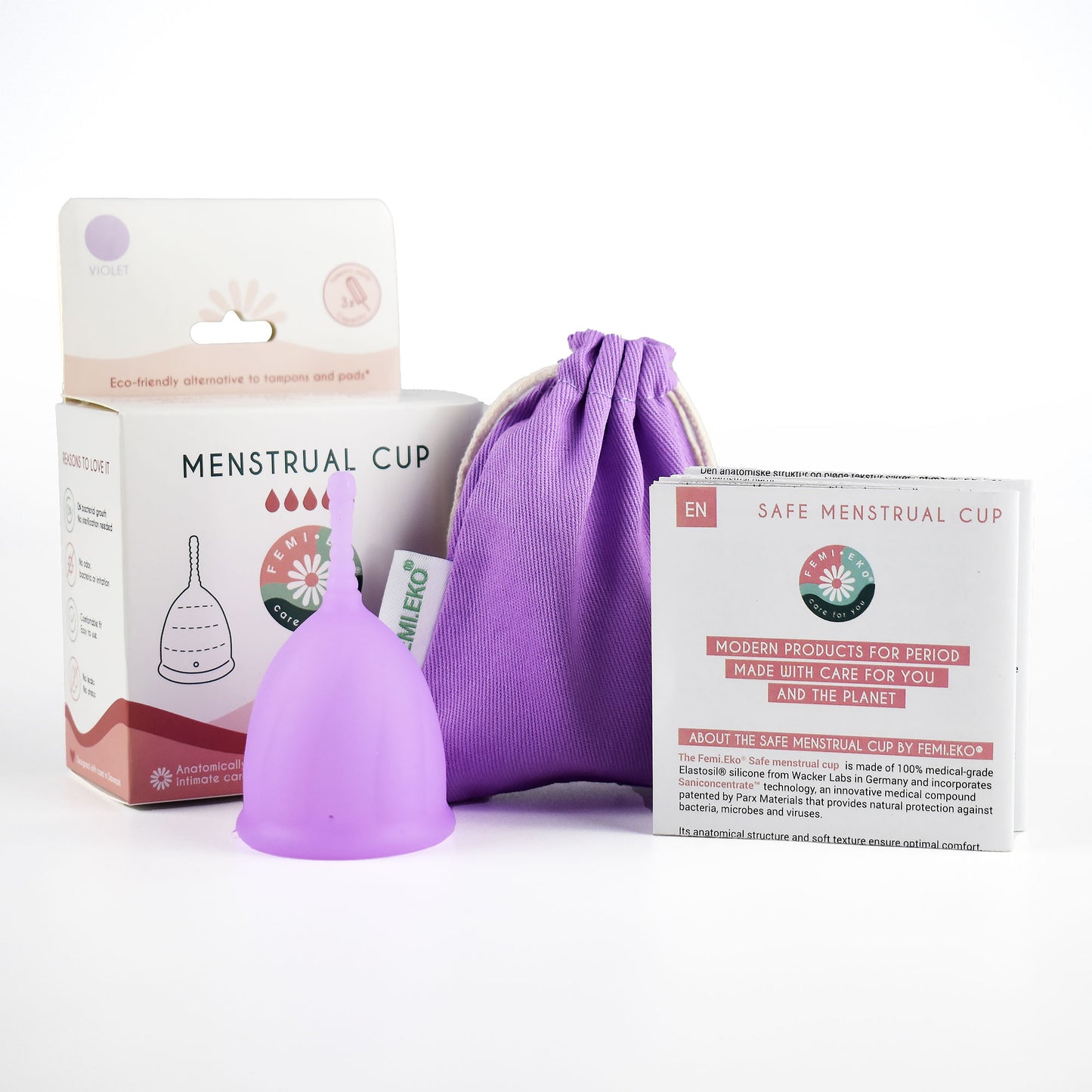 Safe menstrual cup | size M | Antibacterial | Purple